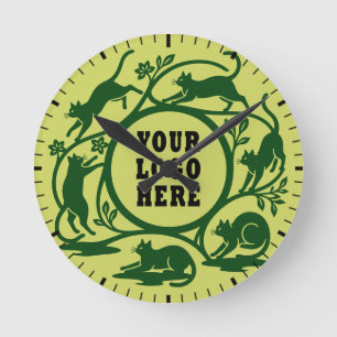 Benutzerdefinierte Limettengrüne Spielerei Katzenu Runde Wanduhr