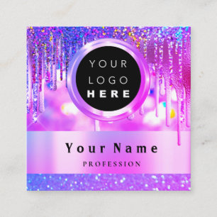 Benutzerdefinierte Logo Holografischer Rosa Glitze Quadratische Visitenkarte