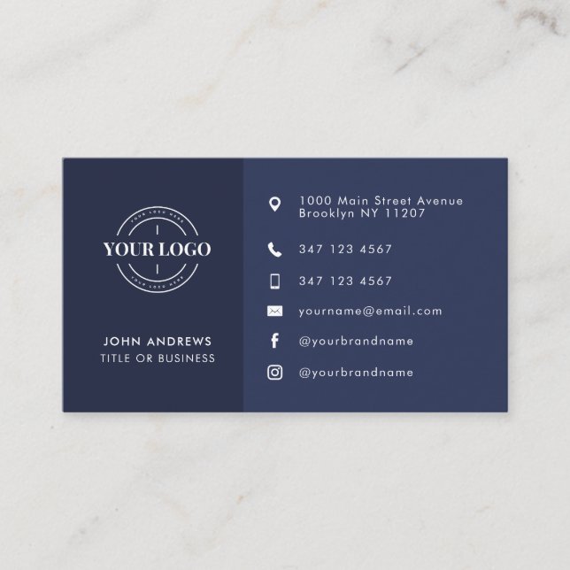 Benutzerdefinierte Logo Navy Blue Modern Icons Soc Visitenkarte (Vorderseite)