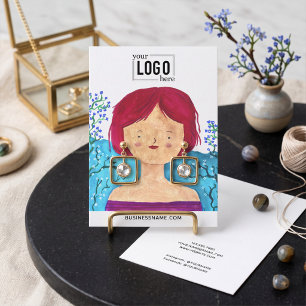 Benutzerdefinierte Logo Rothaarige Lady Ohrringe D Visitenkarte