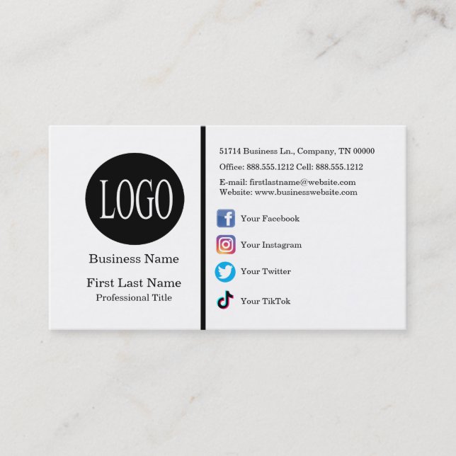 Benutzerdefinierte Logo-Social-Media-Icons Minimal Visitenkarte (Vorderseite)
