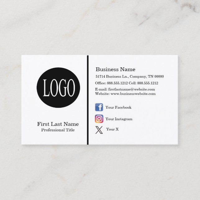 Benutzerdefinierte Logo Social Media Icons Minimal Visitenkarte (Vorderseite)