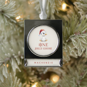 Benutzerdefinierte lustige Gans Dezember Erster Ge Banner-Ornament Silber