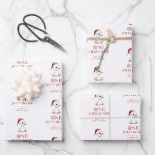 Benutzerdefinierte lustige Gans Dezember Erster Ge Geschenkpapier Set