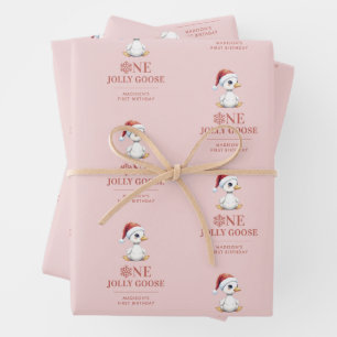 Benutzerdefinierte lustige Gans Dezember Erster Ge Geschenkpapier Set