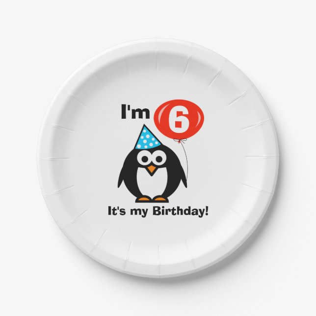 Benutzerdefinierte lustige Pinguin-Kindergeburtsta Pappteller (Vorderseite)