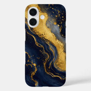 Benutzerdefinierte Luxus-Navy-Gold-Abstrakt-Marmor iPhone 16 Hülle