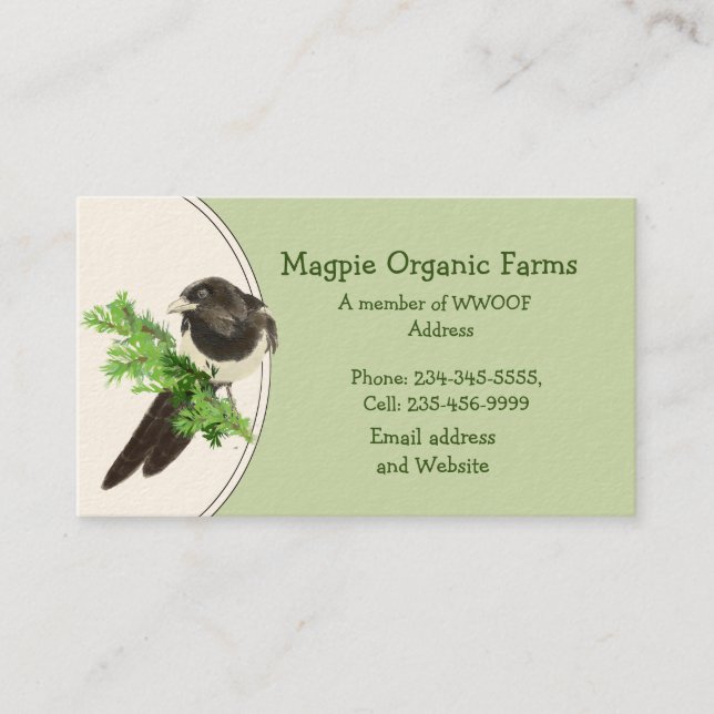 Benutzerdefinierte Magpie-Bio-Farm-Visitenkarte Visitenkarte (Vorderseite)