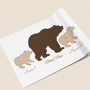 Benutzerdefinierte Mama-Bärin mit 2 Kindernamen Mu Geschenkpapier Set