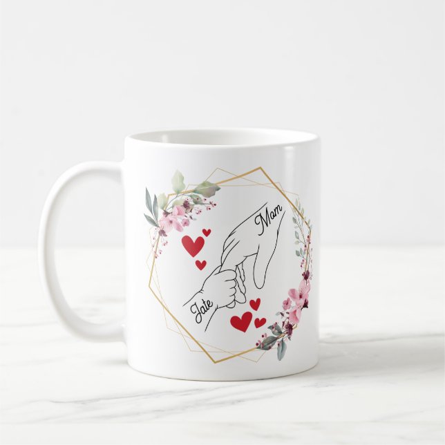 Benutzerdefinierte Mama oder Vaterhand und Kinderh Kaffeetasse (Links)