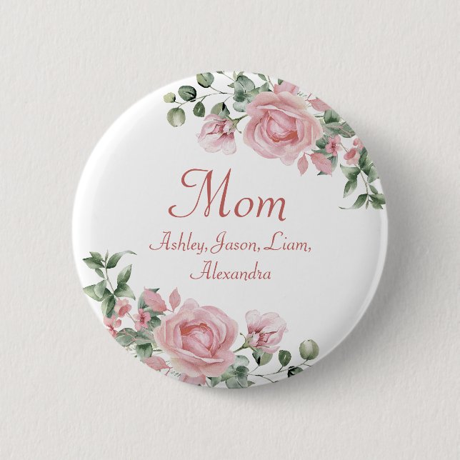 Benutzerdefinierte Mama Rosen Rosen Blumenmuster 4 Button (Vorderseite)