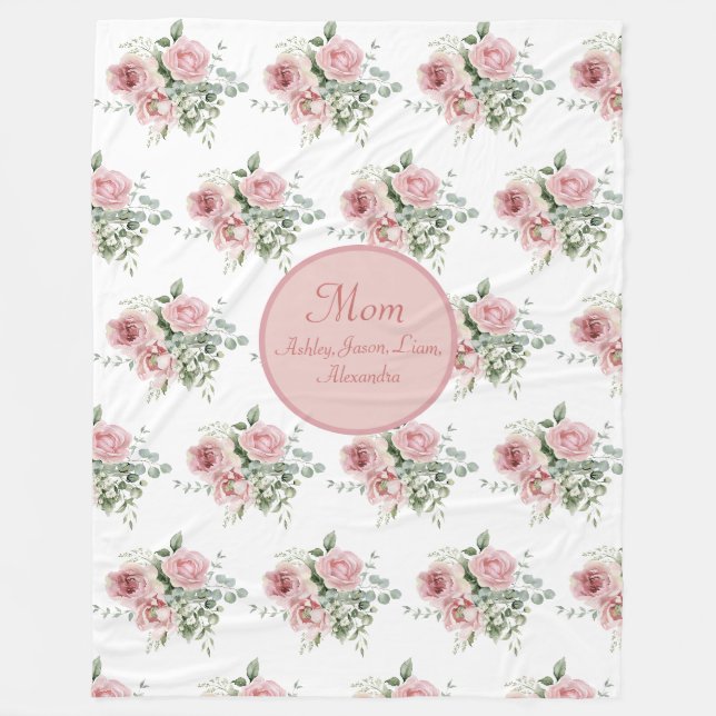 Benutzerdefinierte Mama Rosen Rosen Blumenmuster 4 Fleecedecke (Vorderseite)