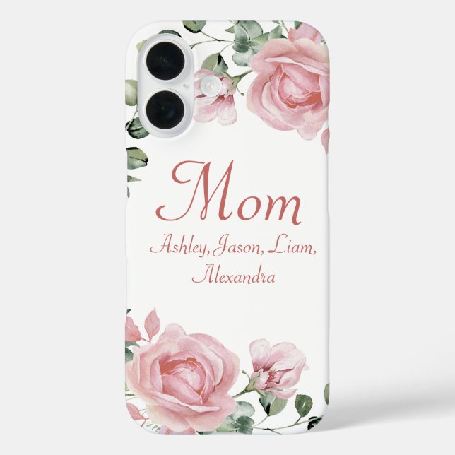 Benutzerdefinierte Mama Rosen Rosen Blumenmuster 4 iPhone 16 Hülle (Rückseite)
