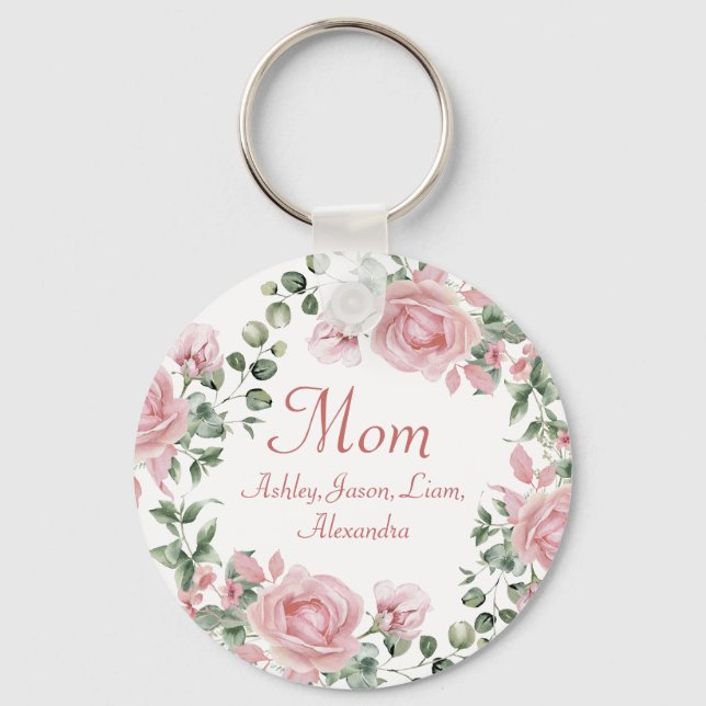 Benutzerdefinierte Mama Rosen Rosen Blumenmuster 4 Schlüsselanhänger (Vorderseite)