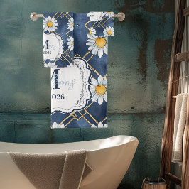 Benutzerdefinierte Marine-Daisy-Gingham-Monogramm- Badhandtuch Set