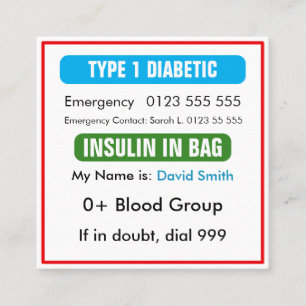 Benutzerdefinierte medizinische Alarm-Diabetes-Kar Quadratische Visitenkarte