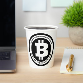 Benutzerdefinierte Meldung für Schwarzweiß-Bitcoin Pappbecher