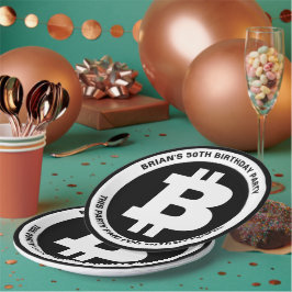 Benutzerdefinierte Meldung für Schwarzweiß-Bitcoin Pappteller