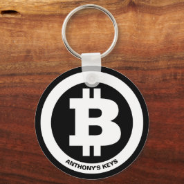 Benutzerdefinierte Meldung für Schwarzweiß-Bitcoin Schlüsselanhänger