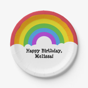 Benutzerdefinierte Meldung Retro-Regenbogen und Wo Pappteller
