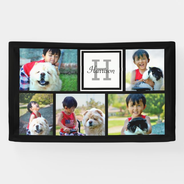 Benutzerdefinierte Mit Monogramm 5-Foto-Mosaik-Bil Banner (Horizontal)