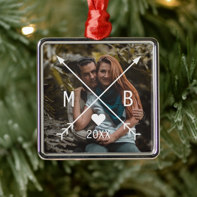 Benutzerdefinierte Mit Monogramm Liebe Herzpfeile  Ornament Aus Metall (Baum)