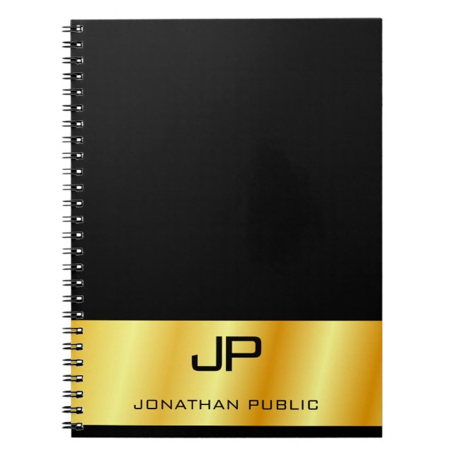 Benutzerdefinierte Mit Monogramm Schwarz-Gold-Vorl Notizblock (Vorderseite)