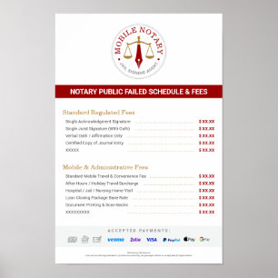 Benutzerdefinierte mobile Notar-Gebührentabelle Pr Poster