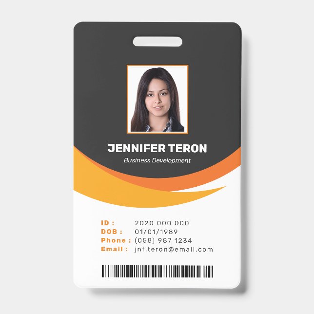 Benutzerdefinierte moderne Orange Mitarbeiter ID C Ausweis (Front)