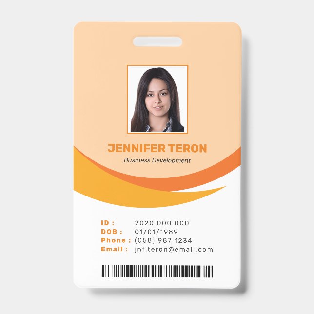 Benutzerdefinierte moderne Orange Mitarbeiter ID C Ausweis (Front)