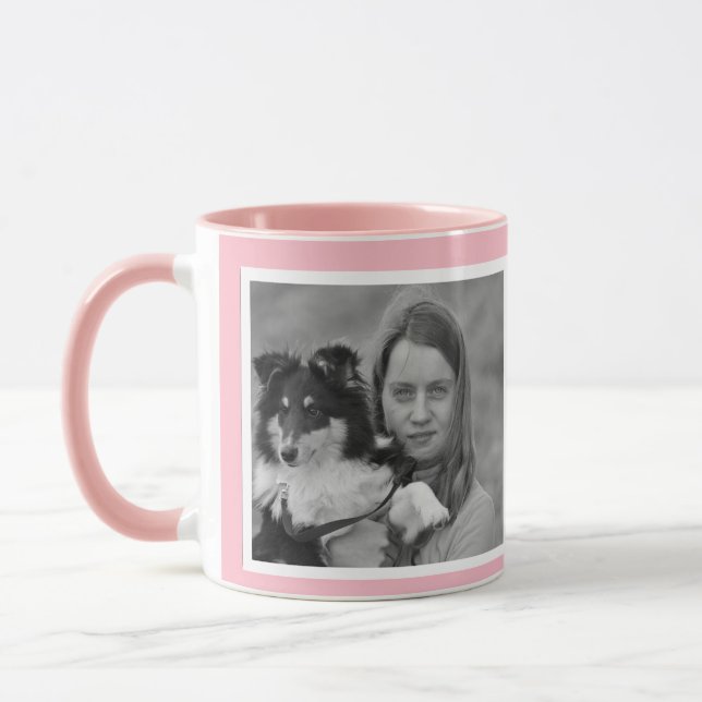 Benutzerdefinierte moderne Rosa 2-Foto-Collage Tasse (Links)