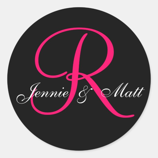 Benutzerdefinierte Monogram-Bride-Groom-Namen Rosa Runder Aufkleber (Vorderseite)