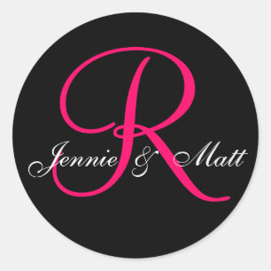Benutzerdefinierte Monogram-Bride-Groom-Namen Rosa Runder Aufkleber