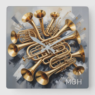 Benutzerdefinierte Monogram-Musikinstrumente Quadratische Wanduhr