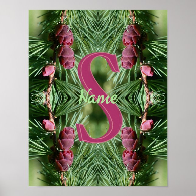 Benutzerdefinierte Monogramm Anfangsname Kiefernza Poster (Vorne)