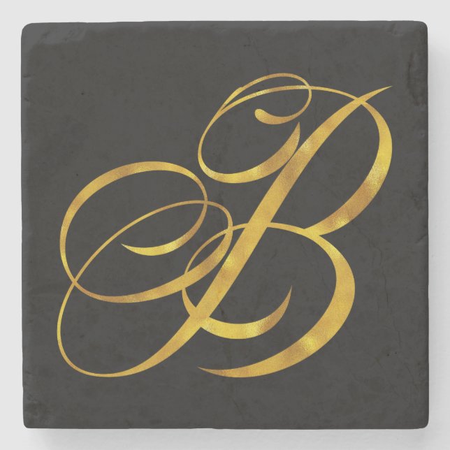 Benutzerdefinierte Monogramm-B-Imitat Gold Foil Mo Steinuntersetzer (Vorderseite)