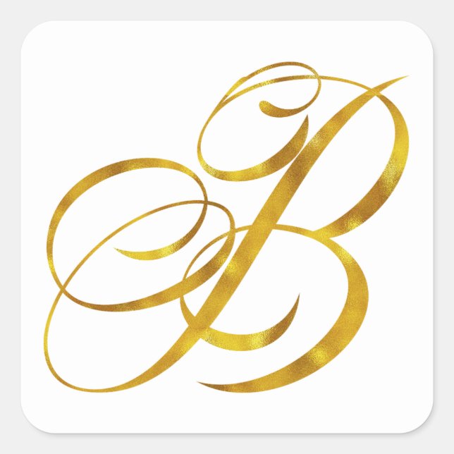 Benutzerdefinierte Monogramm-B-Imitate Gold Foil M Quadratischer Aufkleber (Vorderseite)