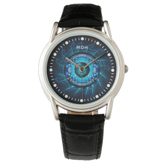 Benutzerdefinierte monogramm-Cyber-Circuit-Augenuh Armbanduhr (Vorderseite)