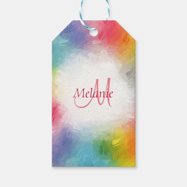 Benutzerdefinierte monogramm-farbige moderne Regen Geschenkanhänger (Vorderseite)