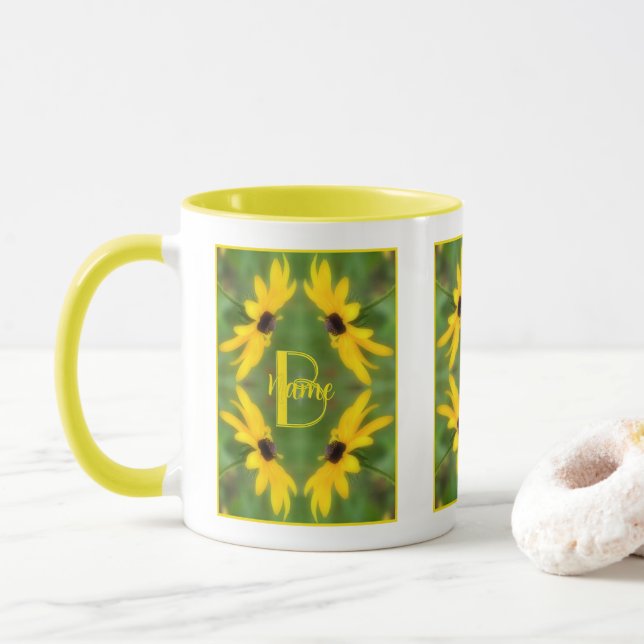 Benutzerdefinierte Monogramm-Initialen-Name Black  Tasse (Mit Donut)