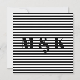 Benutzerdefinierte Monogramm-Initialen Schwarz-wei Dankeskarte
