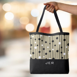 Benutzerdefinierte Monogramm-Kreise Linien Schwarz Tasche