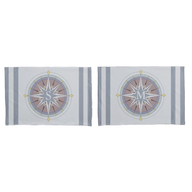 benutzerdefinierte Monogramm-Nautikpillowcases, Re Kissenbezug (Vorderseite-Set)