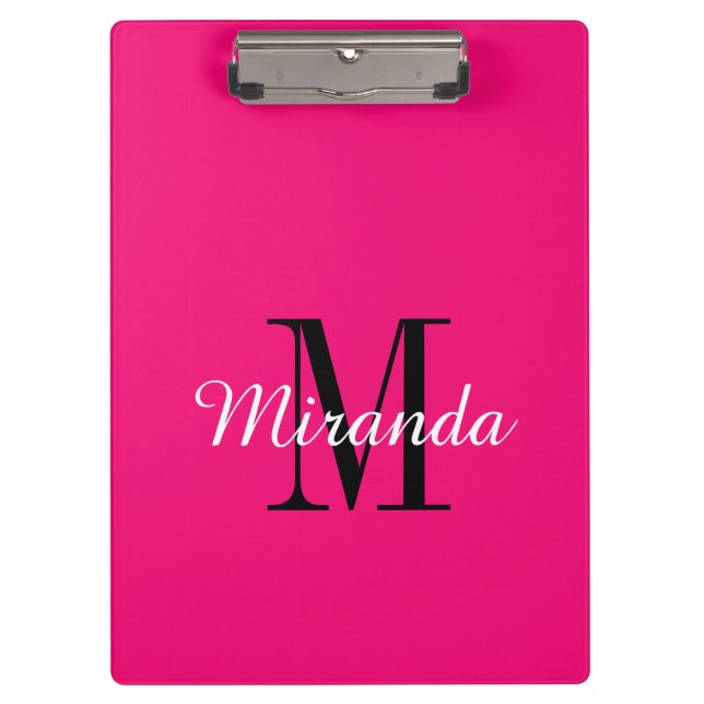 Benutzerdefinierte Monogramm Neonrosa Farbe große  Klemmbrett (Vorderseite)