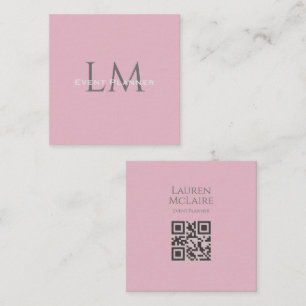 Benutzerdefinierte Monogramm-QR-Visitenkarte Pink Telefonnummerkarte
