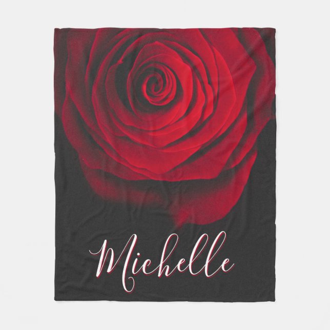 Benutzerdefinierte Monogramm-rote Rose Vintages Fo Fleecedecke (Vorderseite)