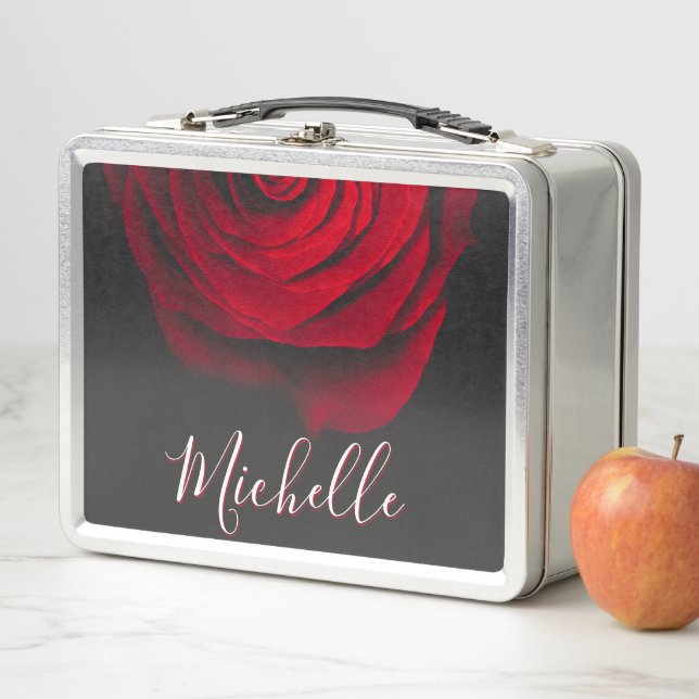 Benutzerdefinierte Monogramm-rote Rose Vintages Fo Metall Brotdose (Beispiel)