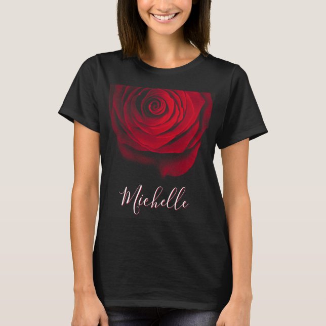 Benutzerdefinierte Monogramm-rote Rose Vintages Fo T-Shirt (Vorderseite)