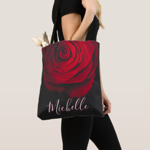 Benutzerdefinierte Monogramm-rote Rose Vintages Fo Tasche