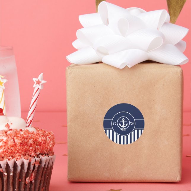 Benutzerdefinierte Monogramm Strichen Nautischer A Runder Aufkleber (Party)